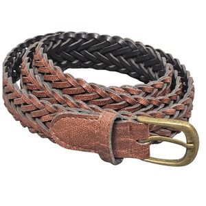 Braided Faux Leather‎ Belt 18W Brown Brass Tone Buckle Y2K Classic Y2K Preppy